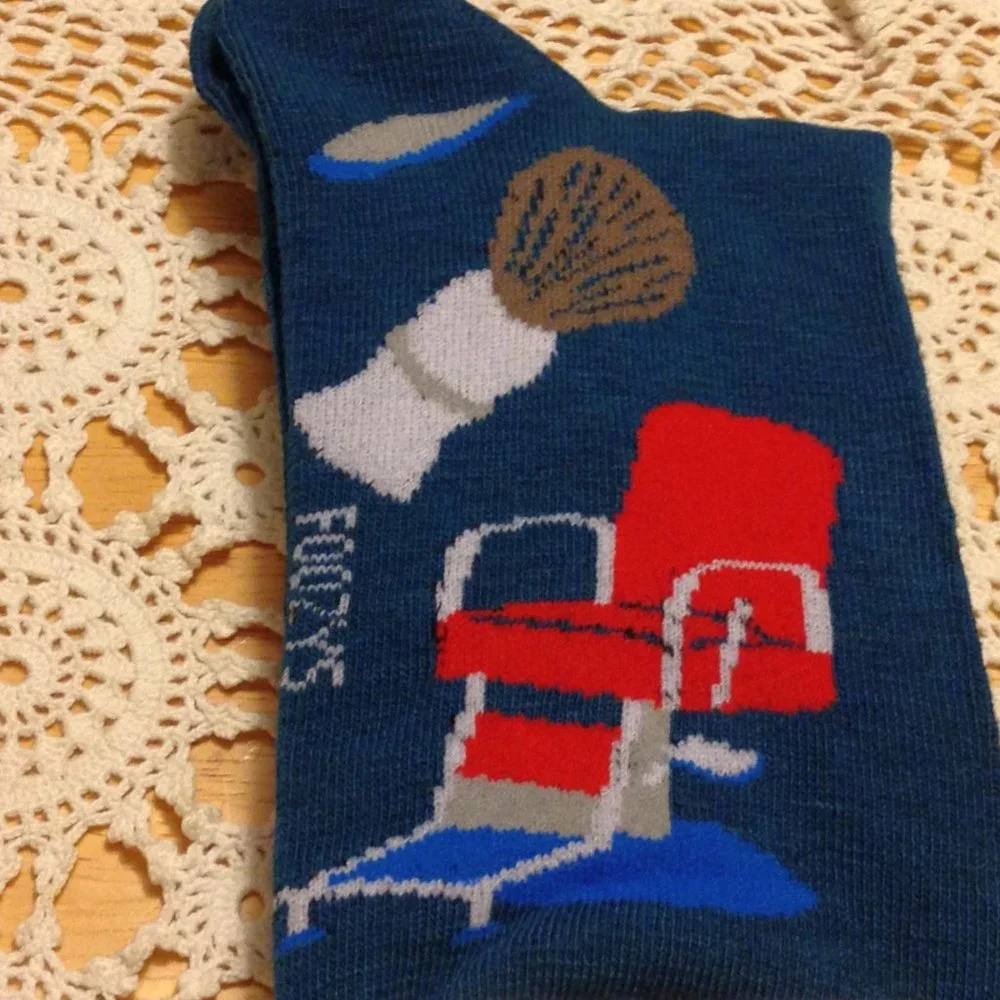 Men's Socks, Foozys Barber Theme, blue background